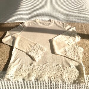 Elegant Cream Lace Trim Sheer Women's Top